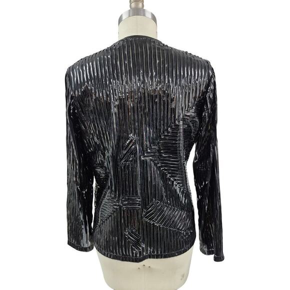 Women's Laura Ashley Black Shining Polyurethane Semi Sheer Zip Up Jacket Sz M - Picture 3 of 5